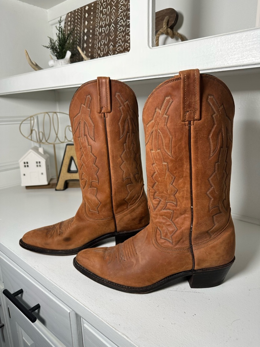 Vintage Dan Post Marlboro Cowboy Boots Mens 10D Tan Leather Western Boots USA